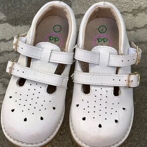Posh Pickle White Leather Double Buckle T-Strap Mary Jane Shoes